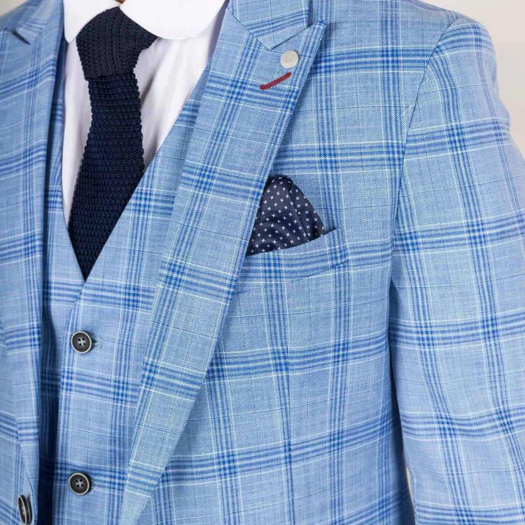 Plowman - Men's 3 Piece Light Blue Checked Suit sold by Tru Clothing product image thumbnail 4