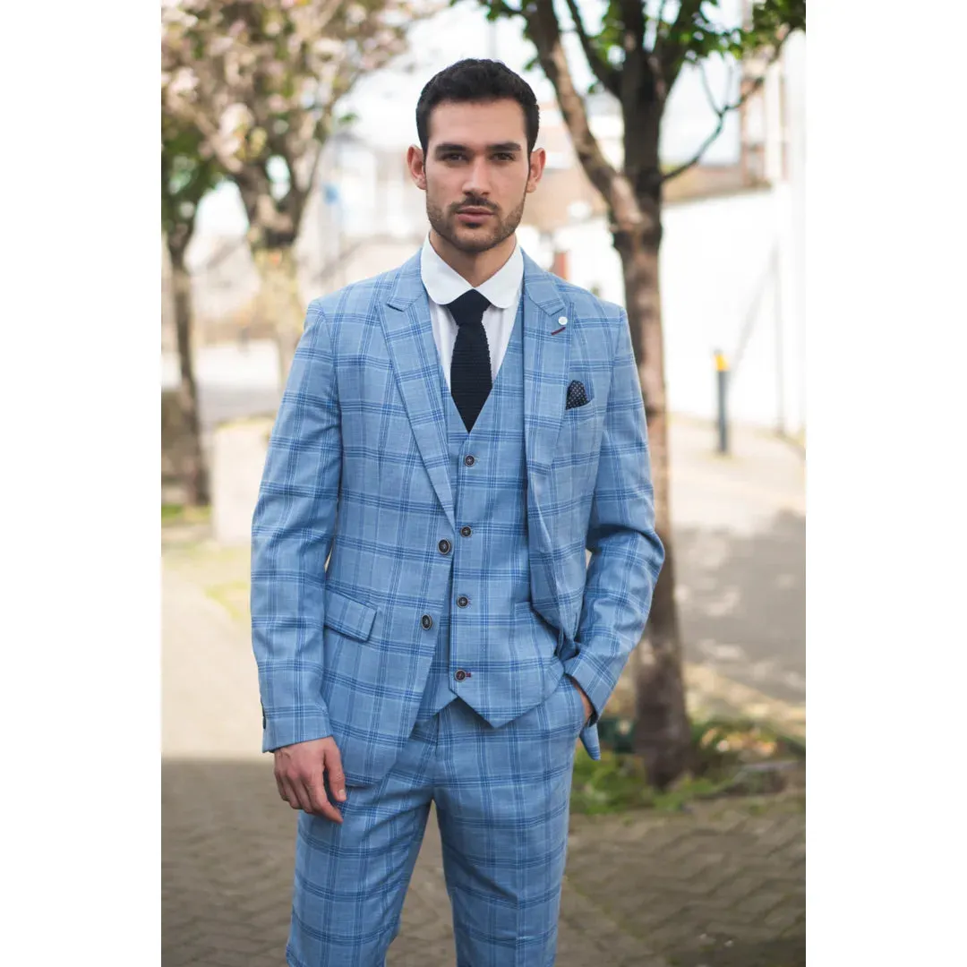 Plowman - Men's 3 Piece Light Blue Checked Suit sold by Tru Clothing product image thumbnail 2