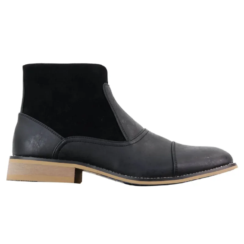Mens Real Suede Leather Boots Slip on Side Zip Smart Casual Black Navy Blue sold by Tru Clothing