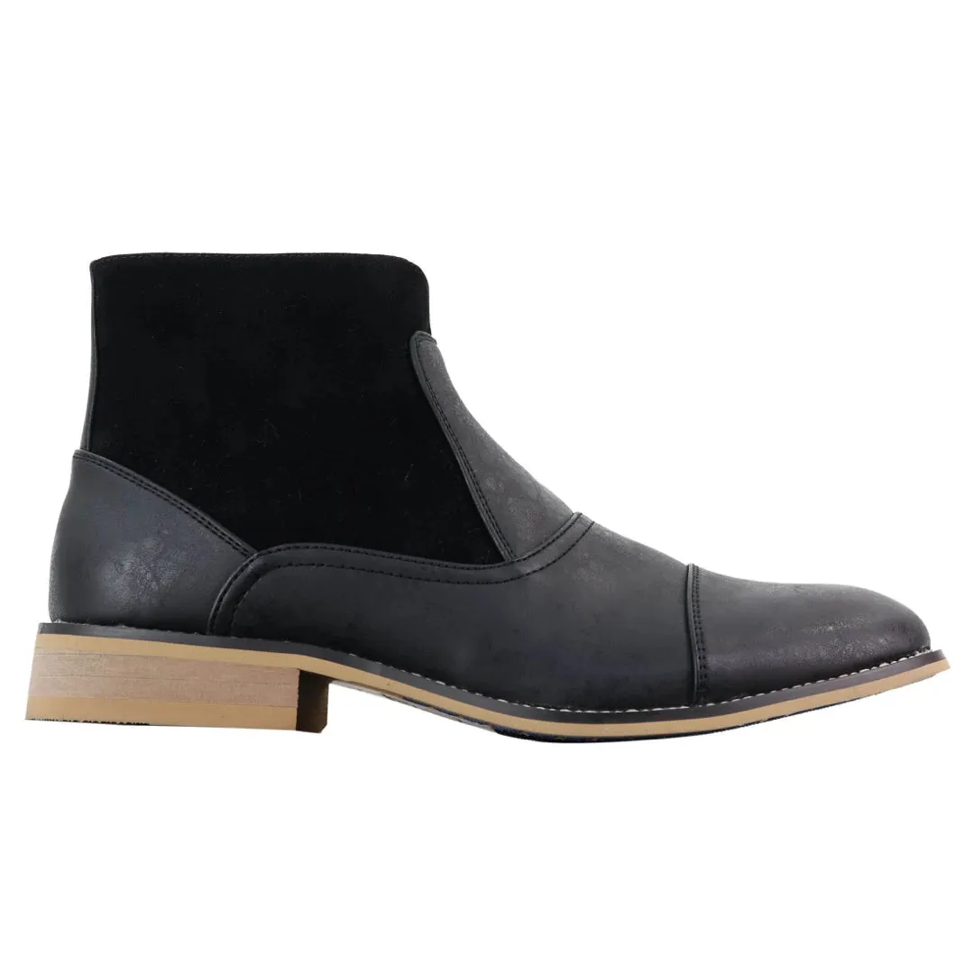 Mens Real Suede Leather Boots Slip on Side Zip Smart Casual Black Navy Blue sold by Tru Clothing