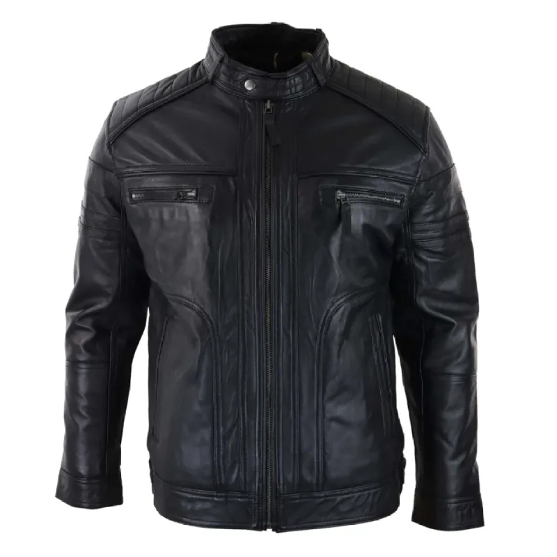 Men's Black Brown Biker Leather Jacket Distressed Zipped sold by Tru Clothing