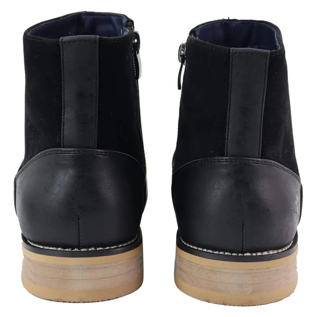 Mens Real Suede Leather Boots Slip on Side Zip Smart Casual Black Navy Blue sold by Tru Clothing product image thumbnail 4