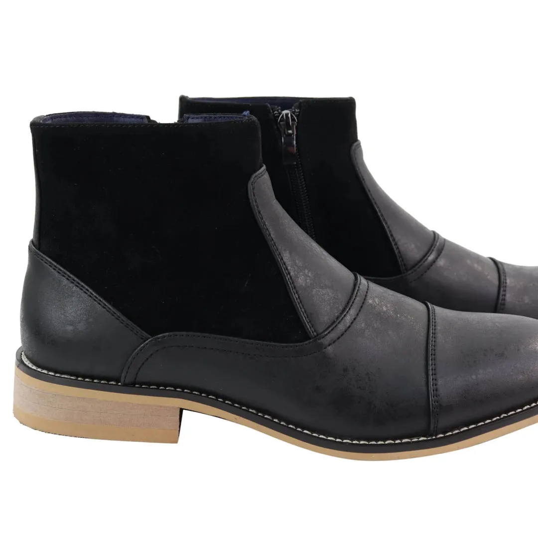 Mens Real Suede Leather Boots Slip on Side Zip Smart Casual Black Navy Blue sold by Tru Clothing product image thumbnail 3