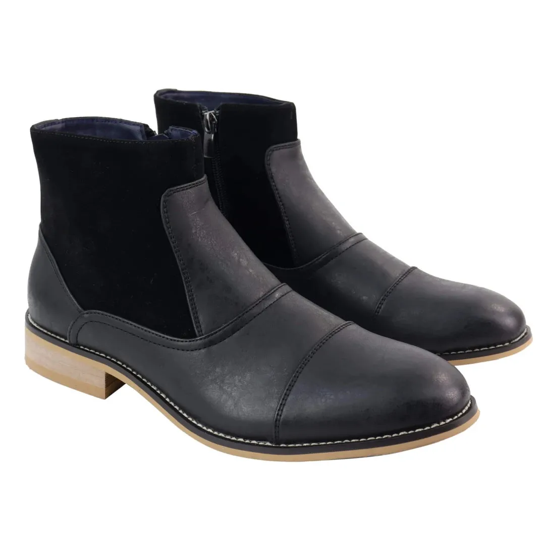 Mens Real Suede Leather Boots Slip on Side Zip Smart Casual Black Navy Blue sold by Tru Clothing product image thumbnail 2