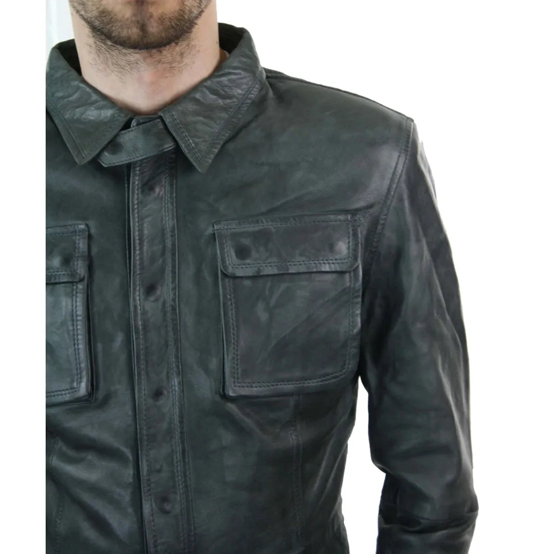 Men's Stud Shirt Leather Jacket Tan Grey Black Skinny sold by Tru Clothing product image thumbnail 3