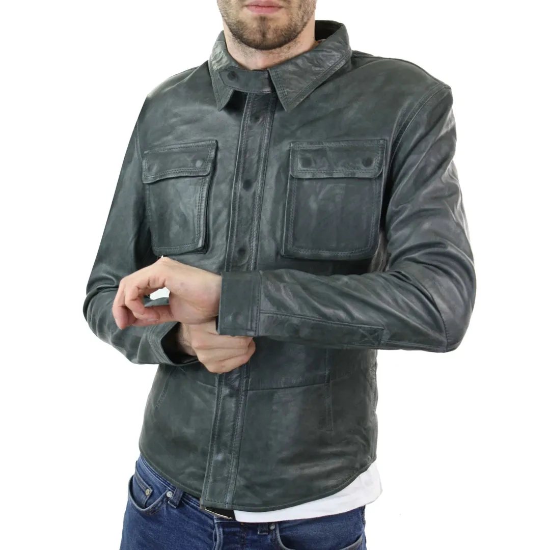 Men's Stud Shirt Leather Jacket Tan Grey Black Skinny sold by Tru Clothing product image thumbnail 4