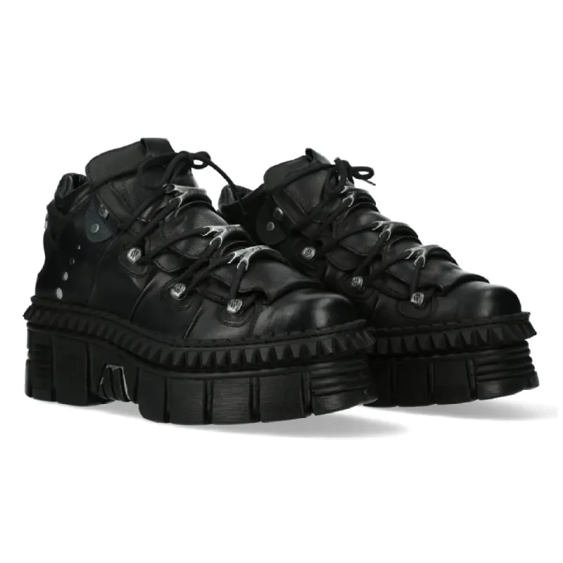 New Rock Boots Punk WALL106-S13 Metallic Black Leather Platform Ankle Shoes sold by Tru Clothing
