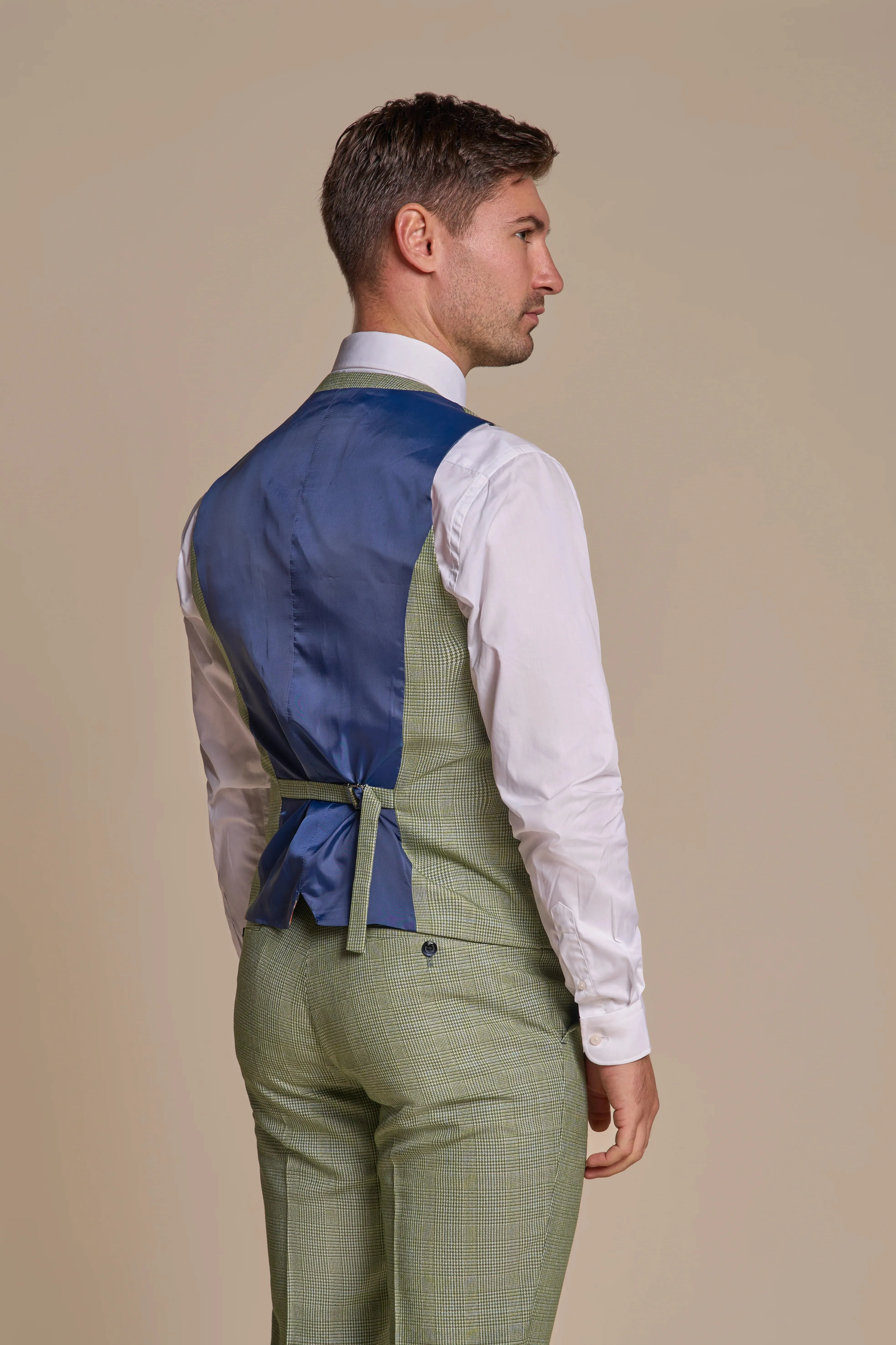 Caridi - Men's Sage Green Checked Waistcoat sold by Tru Clothing product image thumbnail 2