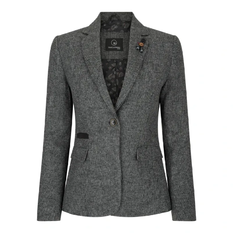 wsn01 - Women Grey Suit Blazer Waistcoat & Trousers in Tweed Herringbone sold by Tru Clothing