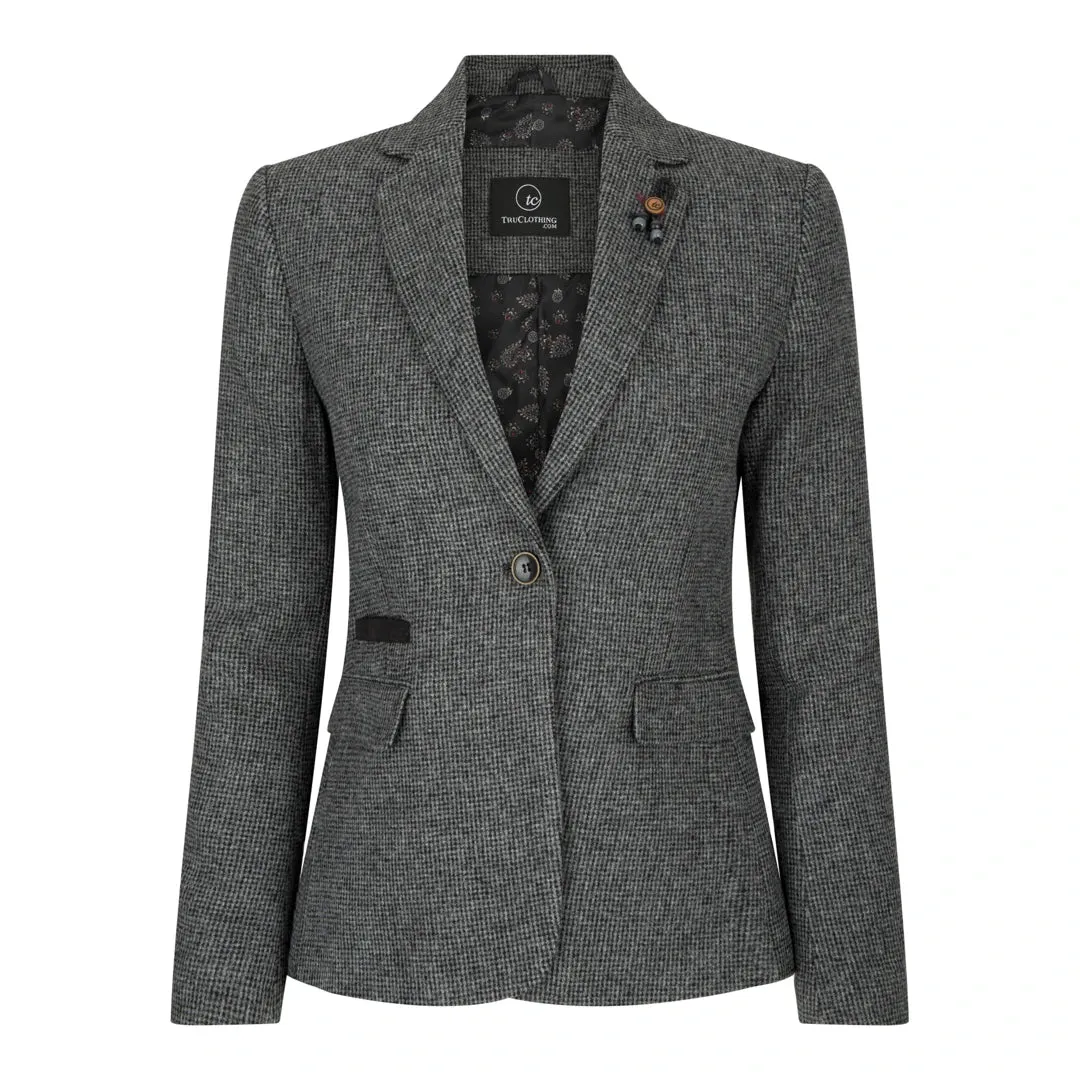wsn01 - Women Grey Suit Blazer Waistcoat & Trousers in Tweed Herringbone sold by Tru Clothing