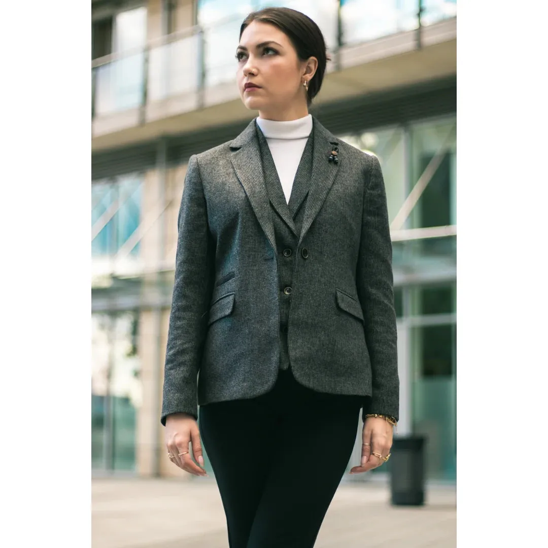 wsn01 - Women Grey Suit Blazer Waistcoat & Trousers in Tweed Herringbone sold by Tru Clothing product image thumbnail 2