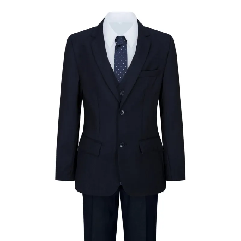 Boys Navy Blue 5 Piece Suit Blazer Waistcoat Shirt Tie Trousers Wedding Party sold by Tru Clothing