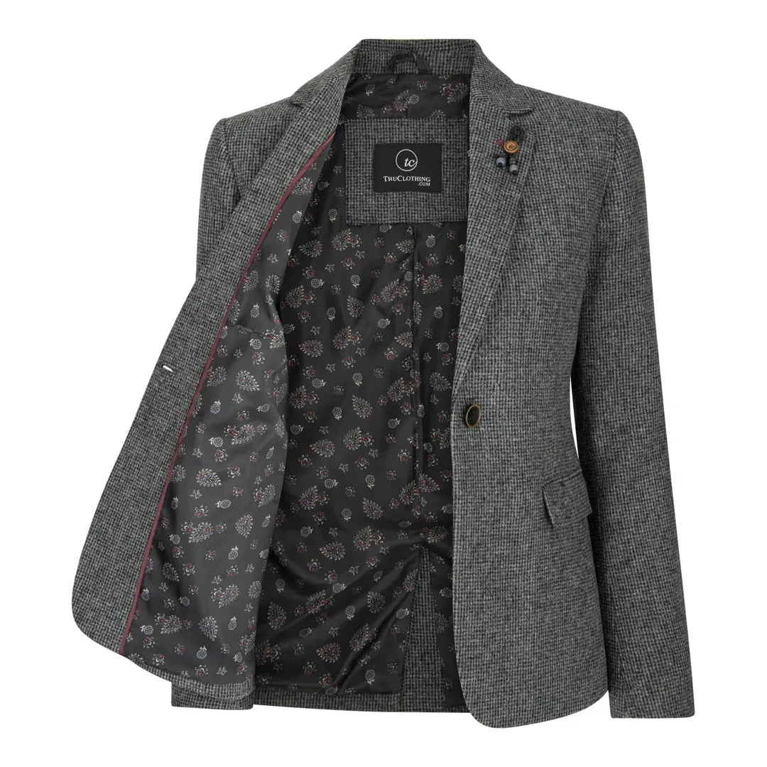 wsn01 - Women Grey Suit Blazer Waistcoat & Trousers in Tweed Herringbone sold by Tru Clothing product image thumbnail 3