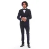 SDW2303 - Men's Double Breasted Navy Tuxedo Suit Dinner Jacket Black Noth Lapel Tux Classic sold by Tru Clothing