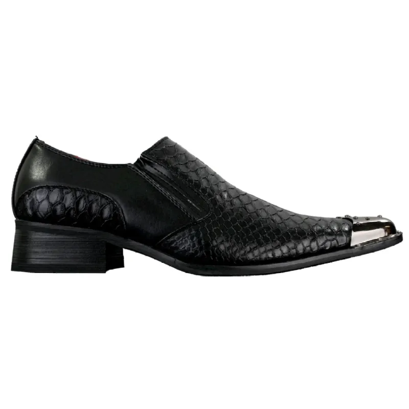 Mens Western Pointed Metal Toe Cowboy Shoes Crocodile Textured Leather Black sold by Tru Clothing