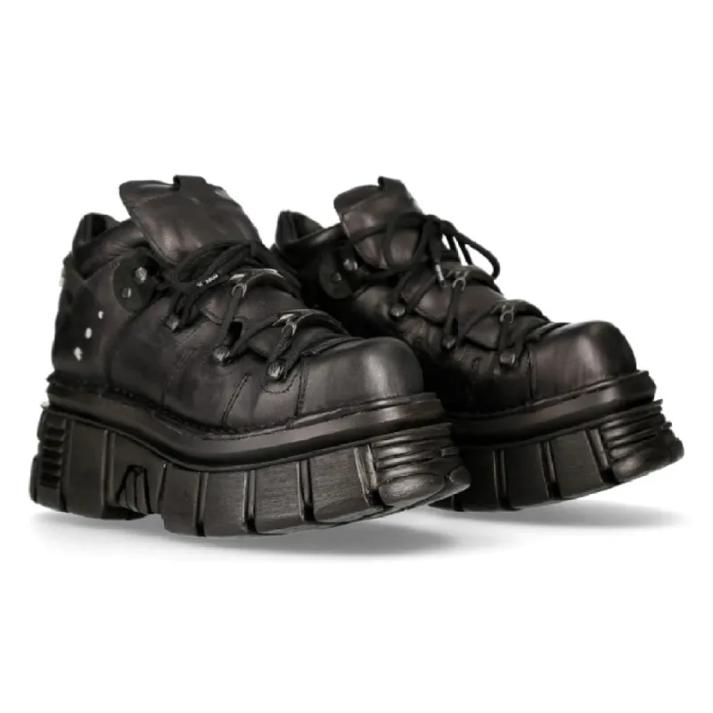 NEW ROCK 106N-S52 TOWER SHOES Metallic Black Leather Boots made by Newrock