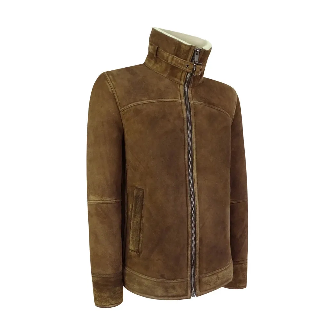 Men's Sherling Sheepskin Suede Jacket Brown Tan Zip Flying Pilot WW2 sold by Tru Clothing product image thumbnail 2