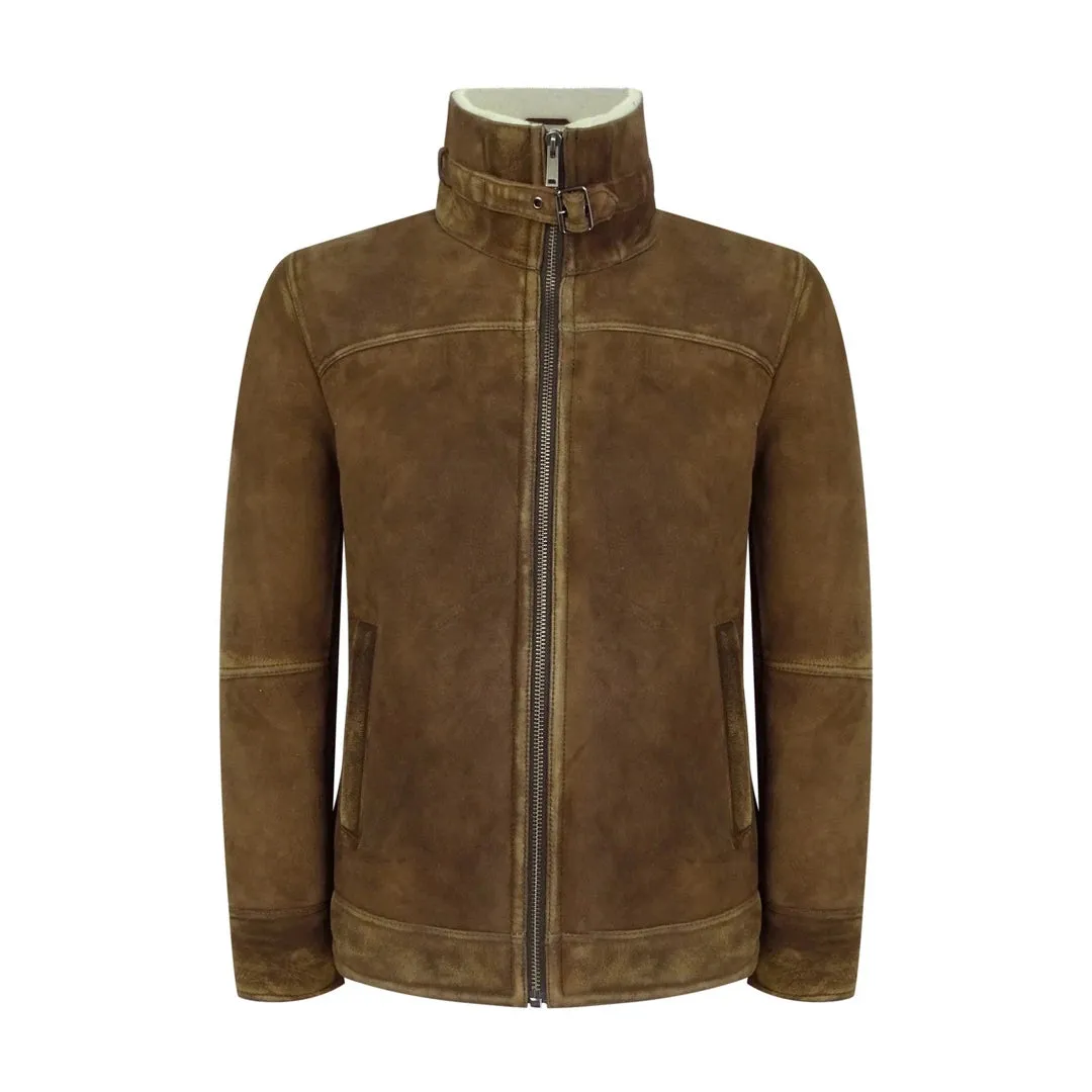 Men's Sherling Sheepskin Suede Jacket Brown Tan Zip Flying Pilot WW2 sold by Tru Clothing product image thumbnail 4