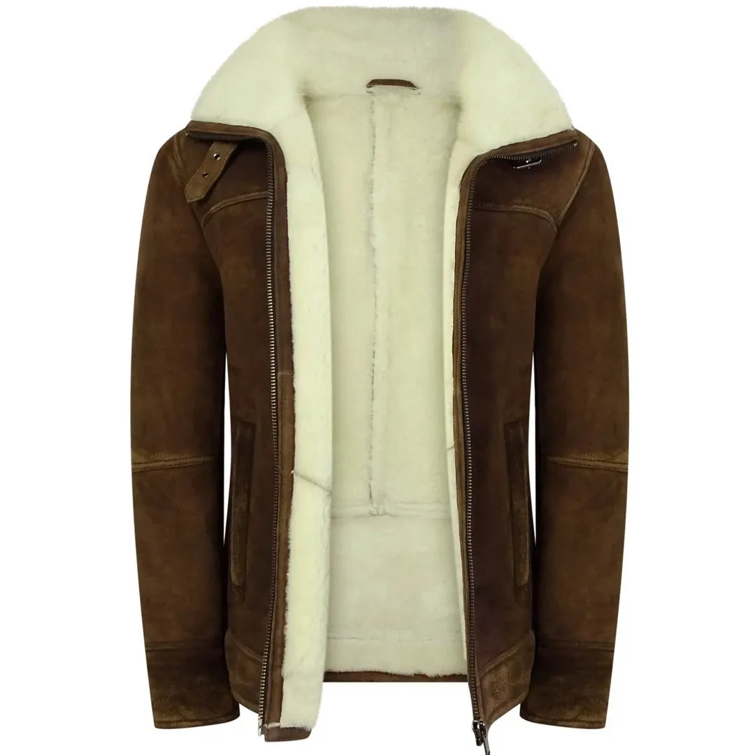 Men's Sherling Sheepskin Suede Jacket Brown Tan Zip Flying Pilot WW2 sold by Tru Clothing product image thumbnail 3