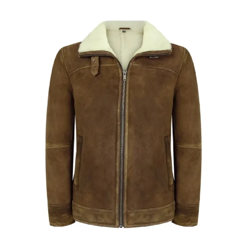 Men's Sherling Sheepskin Suede Jacket Brown Tan Zip Flying Pilot WW2 sold by Tru Clothing