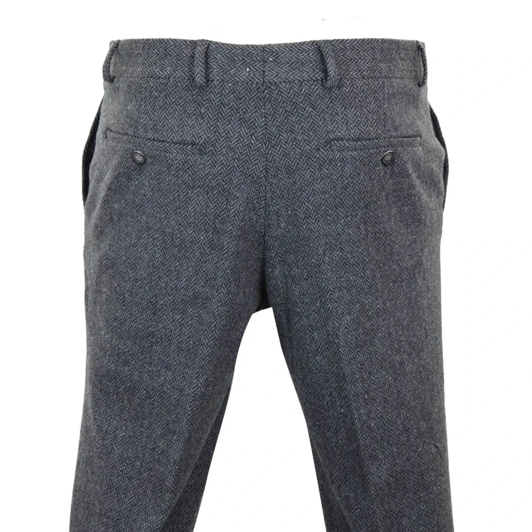 STZ11 - Men's Grey Charcoal Tweed Herringbone Wool Trousers sold by Tru Clothing product image thumbnail 4