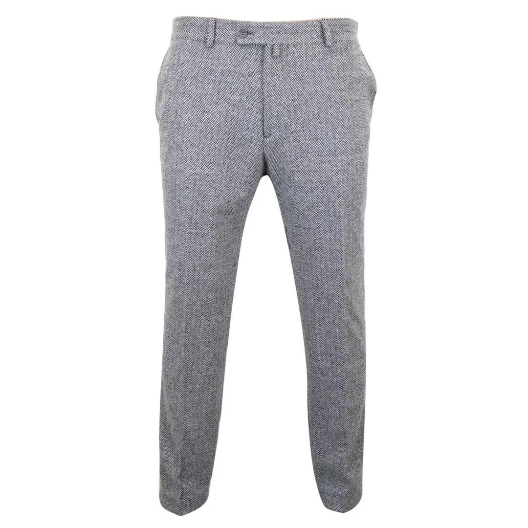 STZ11 - Men's Grey Charcoal Tweed Herringbone Wool Trousers sold by Tru Clothing product image thumbnail 5