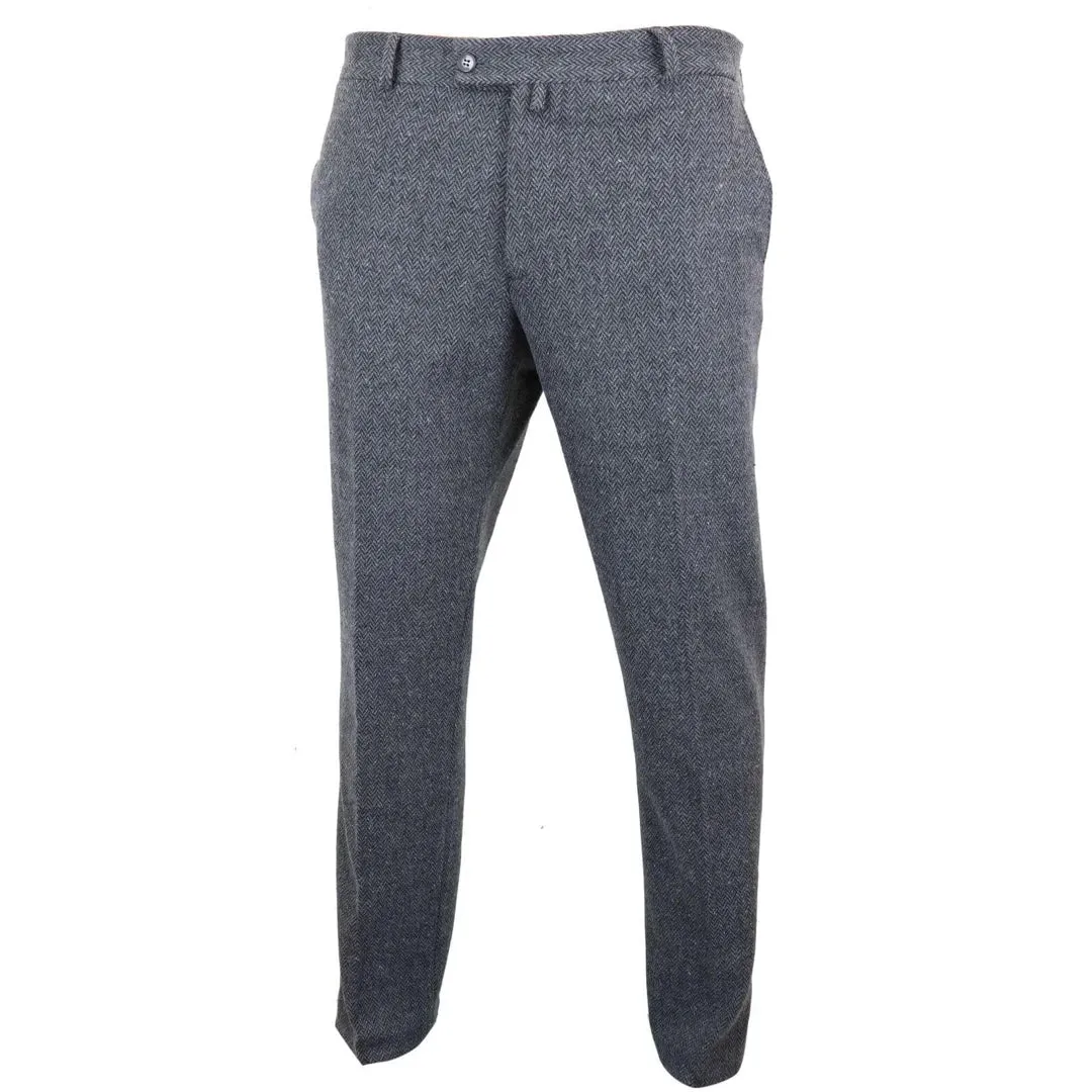 STZ11 - Men's Grey Charcoal Tweed Herringbone Wool Trousers sold by Tru Clothing product image thumbnail 2
