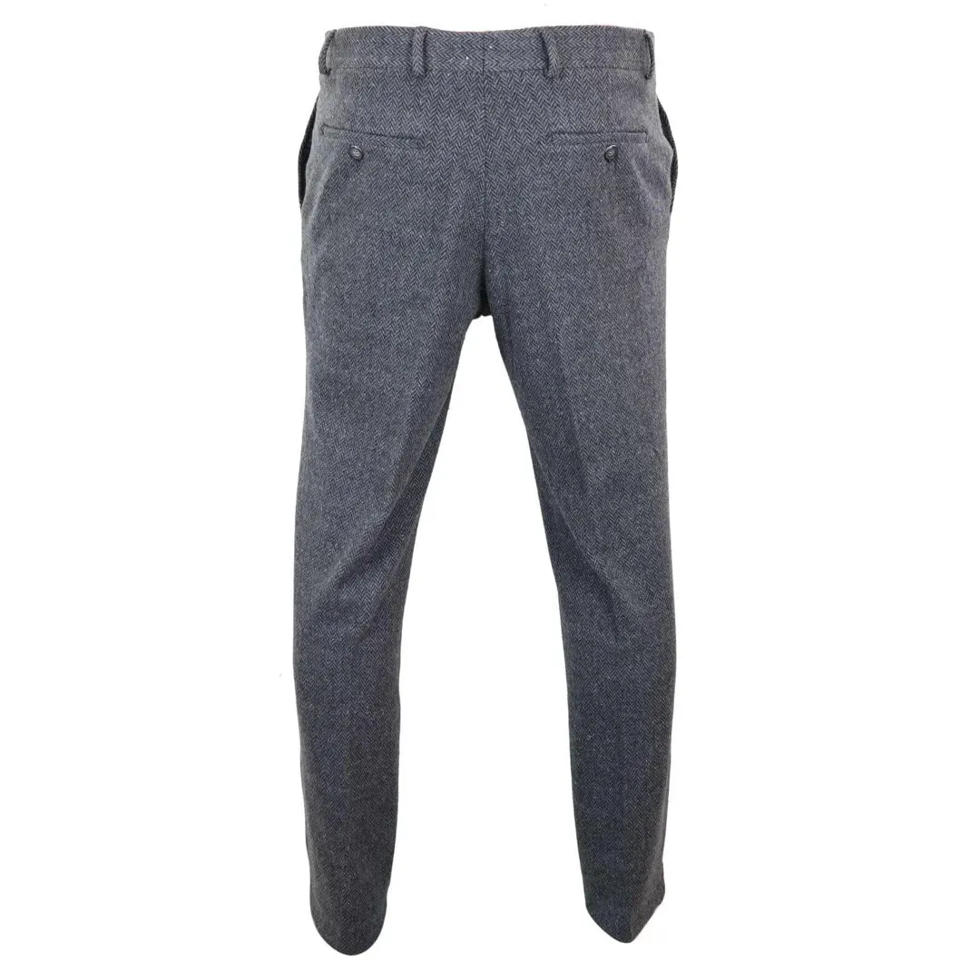 STZ11 - Men's Grey Charcoal Tweed Herringbone Wool Trousers sold by Tru Clothing product image thumbnail 3
