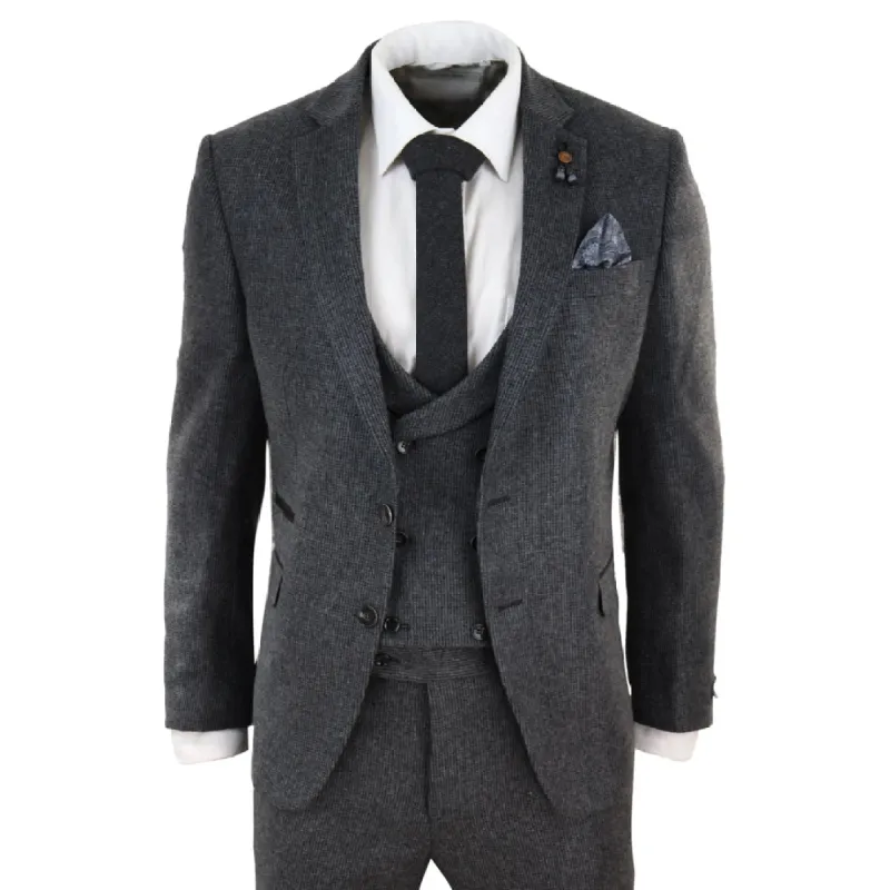 281-07 - Men's Wool 3 Piece Grey Suit Double Breast Waistcoat Tweed Classic sold by Tru Clothing