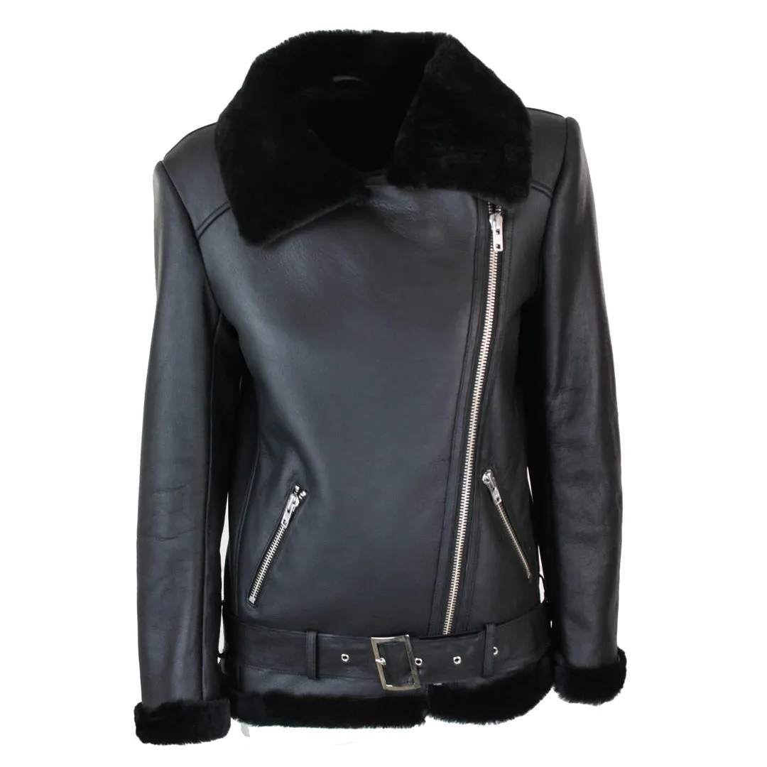Women's Shearling Sheepskin Jacket Soft Brown Wool & Sealed Leather Outer sold by Tru Clothing product image thumbnail 2