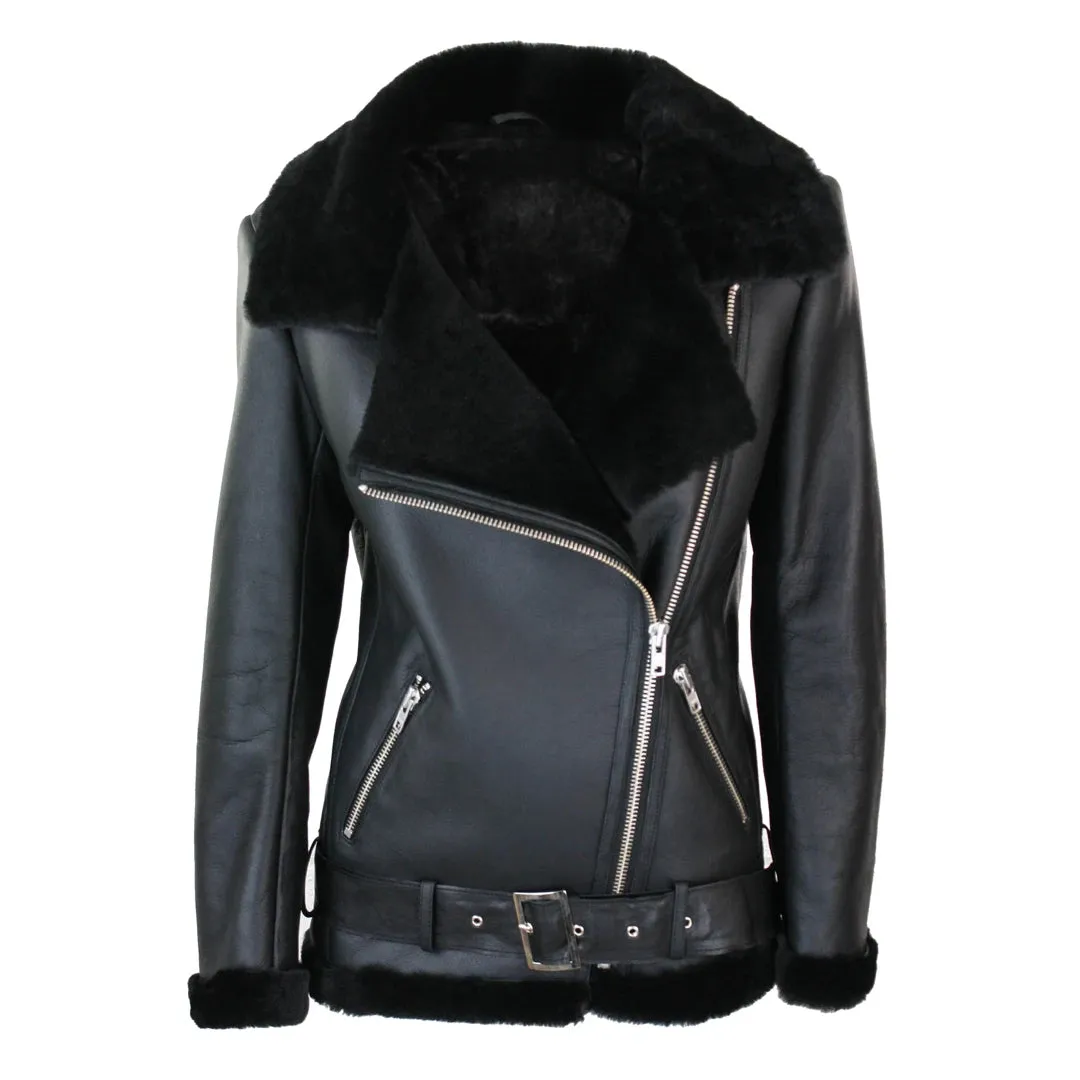 Women's Shearling Sheepskin Jacket Soft Brown Wool & Sealed Leather Outer sold by Tru Clothing