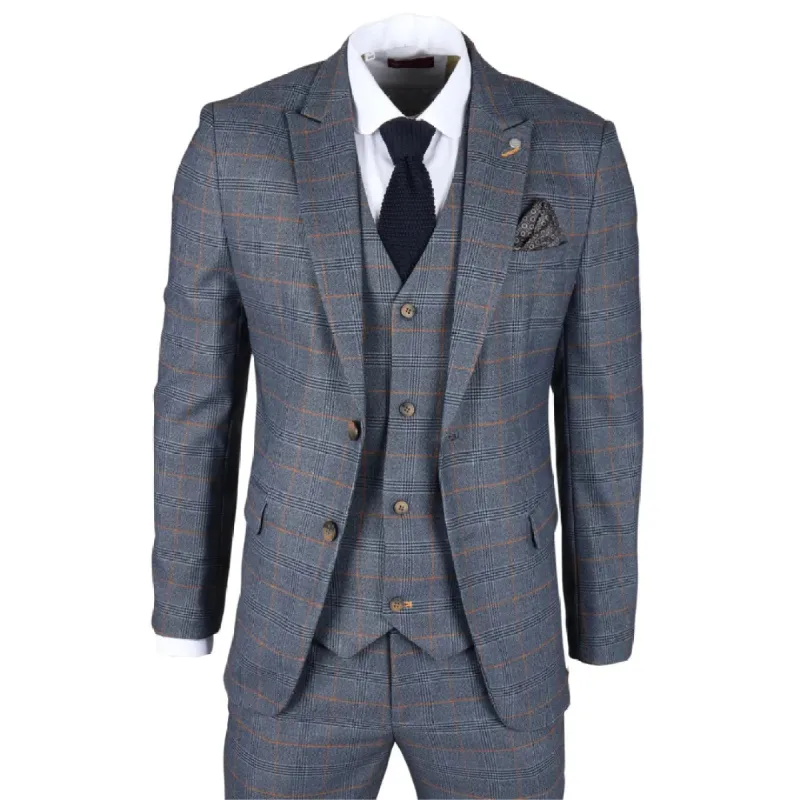 Gisborne - Men's 3 Piece Navy Checked Suit sold by Tru Clothing