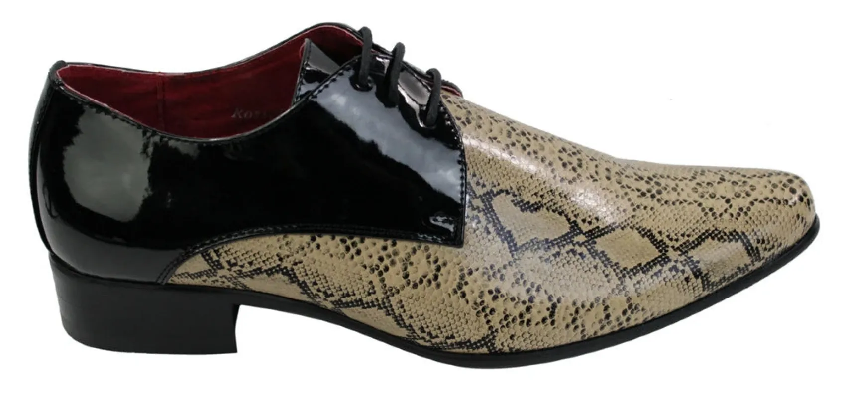 Mens Black Beige Snake Skin Patent Shiny Leather Shoes Italian Design Laced sold by Tru Clothing
