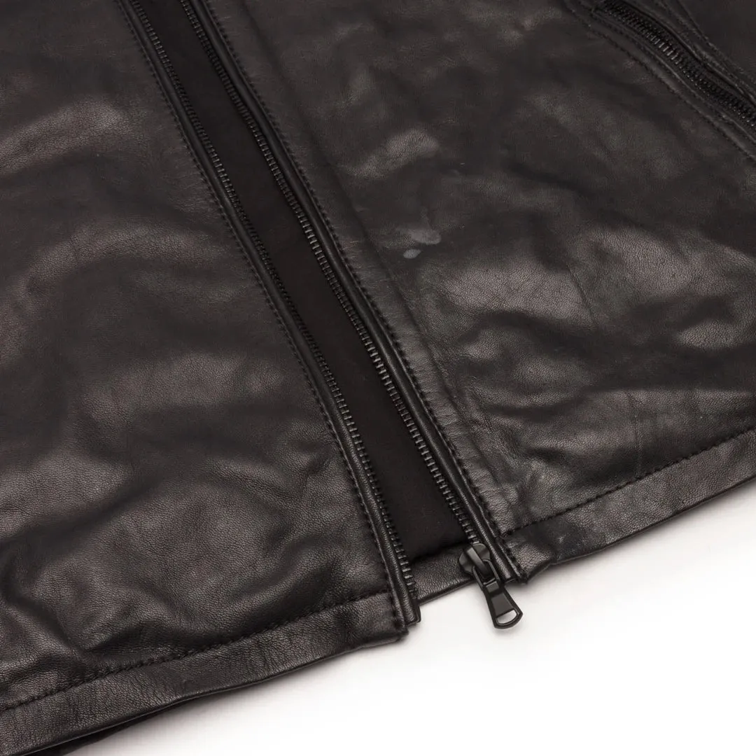 Men's Leather Biker Racing Jacket Red Stripes Zip Black Short sold by Tru Clothing product image thumbnail 4