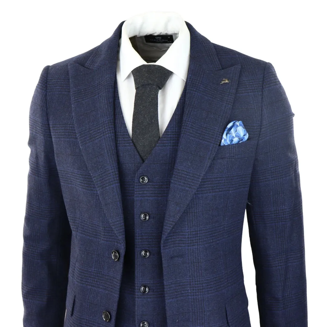Men's Tweed Wool Check Suit 3 Piece Classic Navy Black sold by Tru Clothing product image thumbnail 4