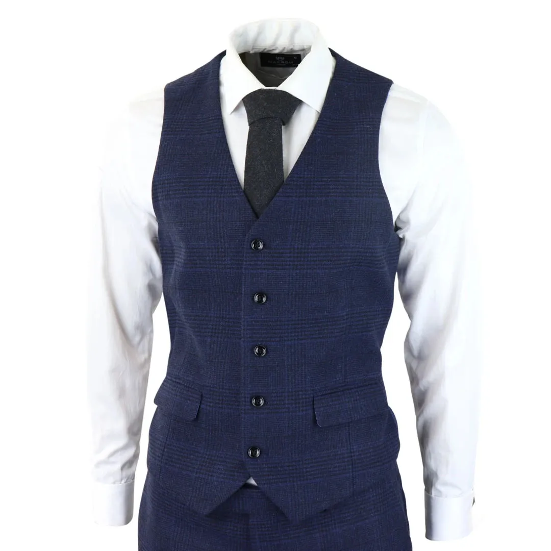Men's Tweed Wool Check Suit 3 Piece Classic Navy Black sold by Tru Clothing product image thumbnail 5
