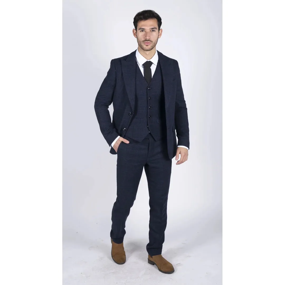 Men's Tweed Wool Check Suit 3 Piece Classic Navy Black sold by Tru Clothing product image thumbnail 2