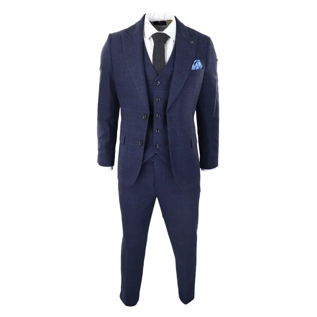 Men's Tweed Wool Check Suit 3 Piece Classic Navy Black sold by Tru Clothing product image thumbnail 3