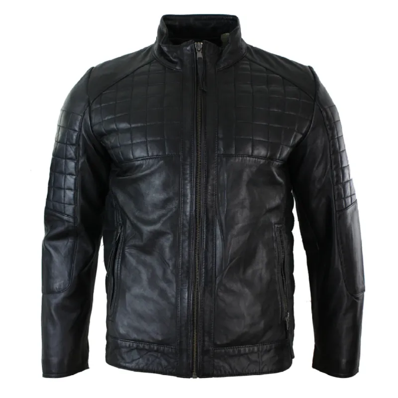 Men's Leather Stitch Leather Zipped Biker Jacket sold by Tru Clothing