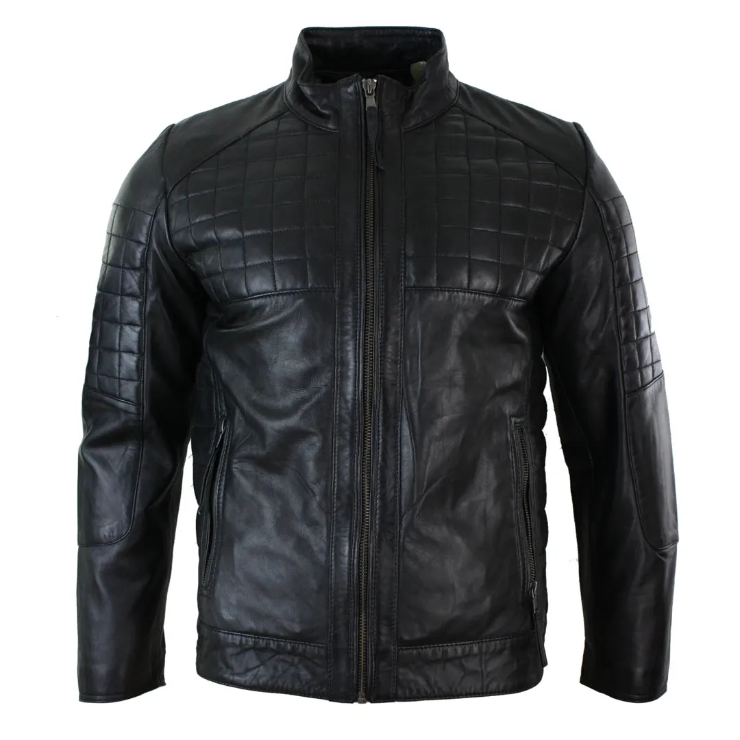 Men's Leather Stitch Leather Zipped Biker Jacket sold by Tru Clothing