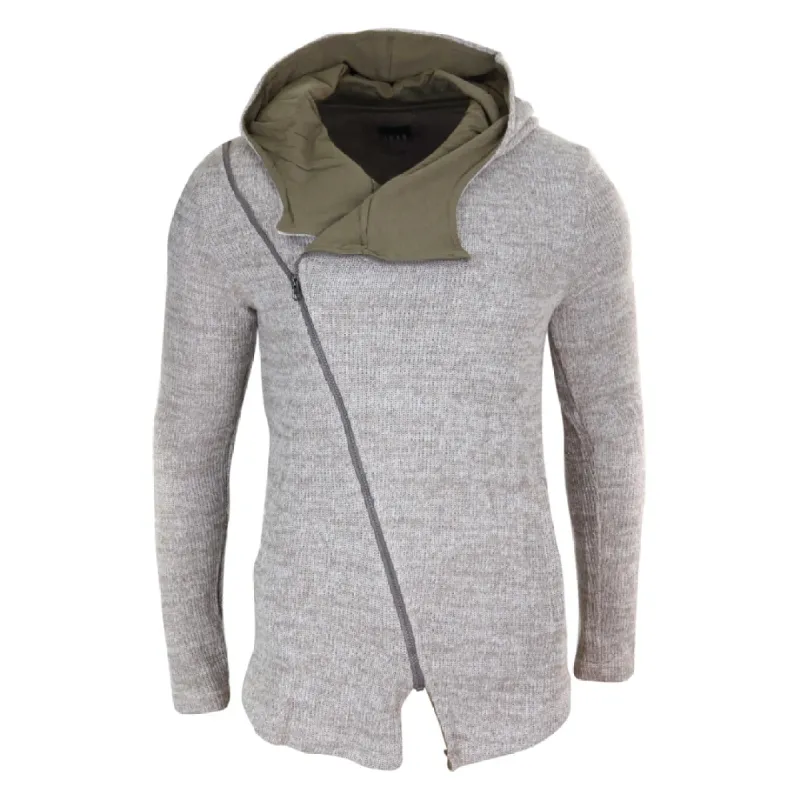 Men's Cross Zip Hood Cardigan Wool Feel Long Knitted Jumper sold by Tru Clothing
