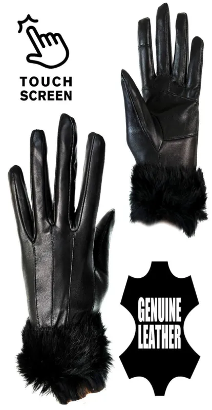 9020 - Women's Leather Winter Gloves Fur Fleece Lined Warm Touch Screen sold by Tru Clothing