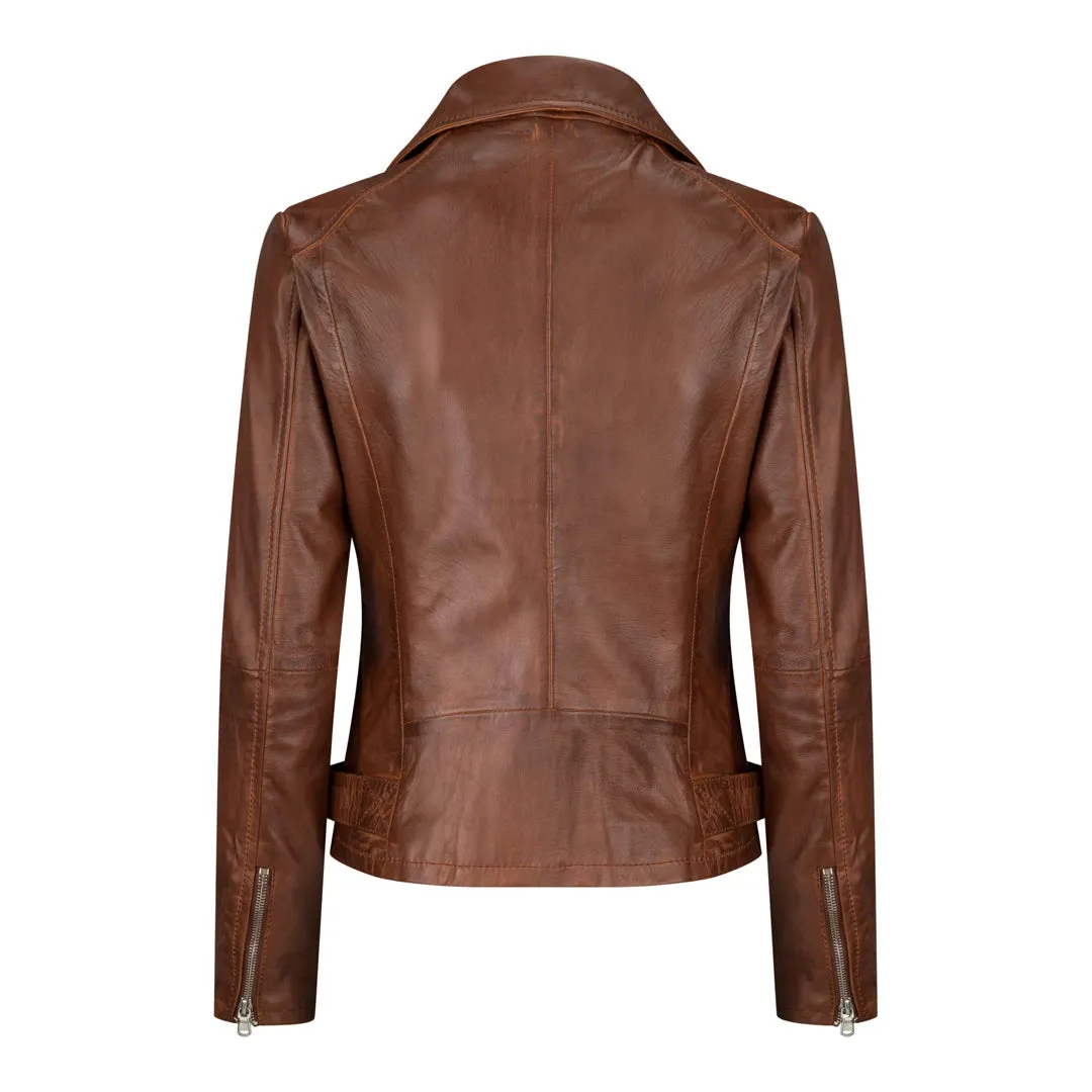 Brando Women's Timber Brown Classic Biker Leather Jacket sold by Tru Clothing product image thumbnail 4