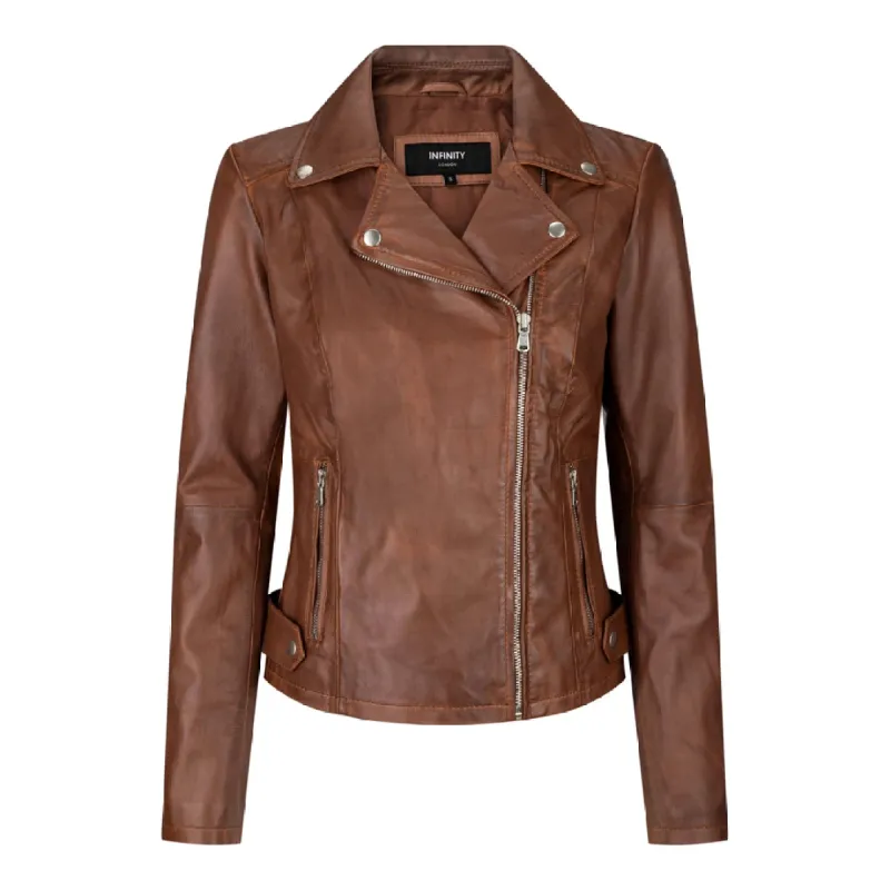 Brando Women's Timber Brown Classic Biker Leather Jacket sold by Tru Clothing