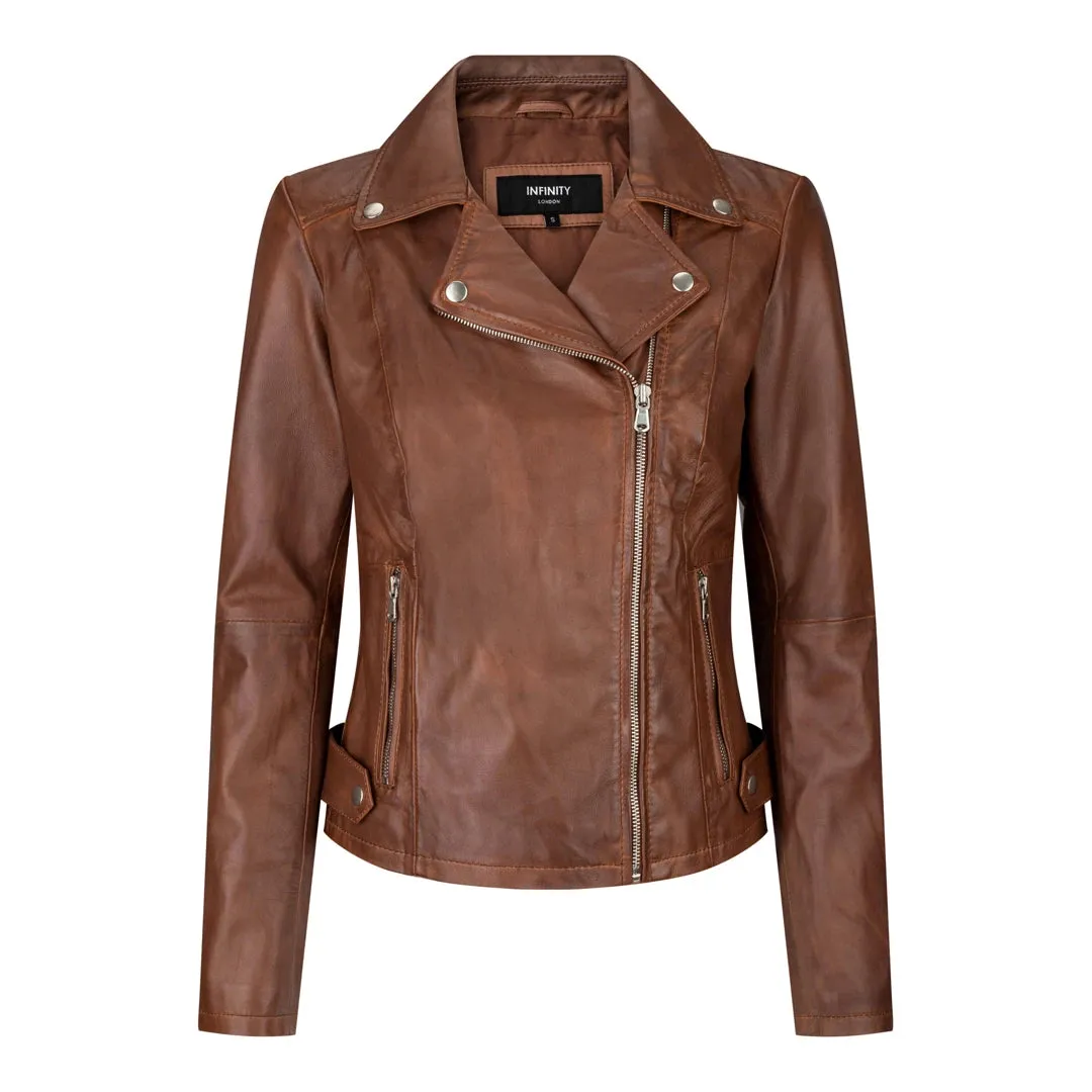 Brando Women's Timber Brown Classic Biker Leather Jacket sold by Tru Clothing