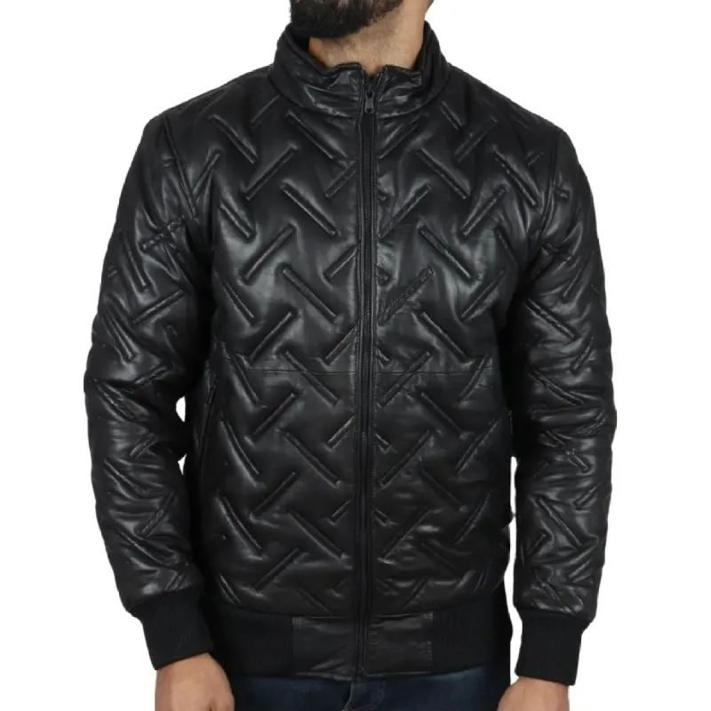 Men's Puffer Quilted Bomber Real Leather Jacket sold by Tru Clothing