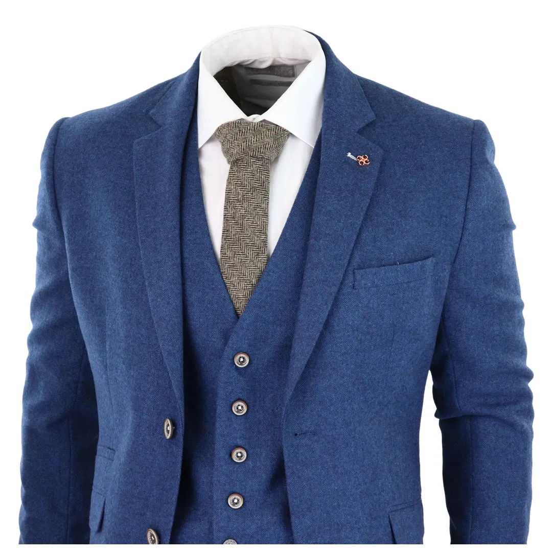 Orson - Men's 3 Piece Wool Suit Blue Tweed 1920s Classic 4 Pocket Waistcoat sold by Tru Clothing product image thumbnail 4