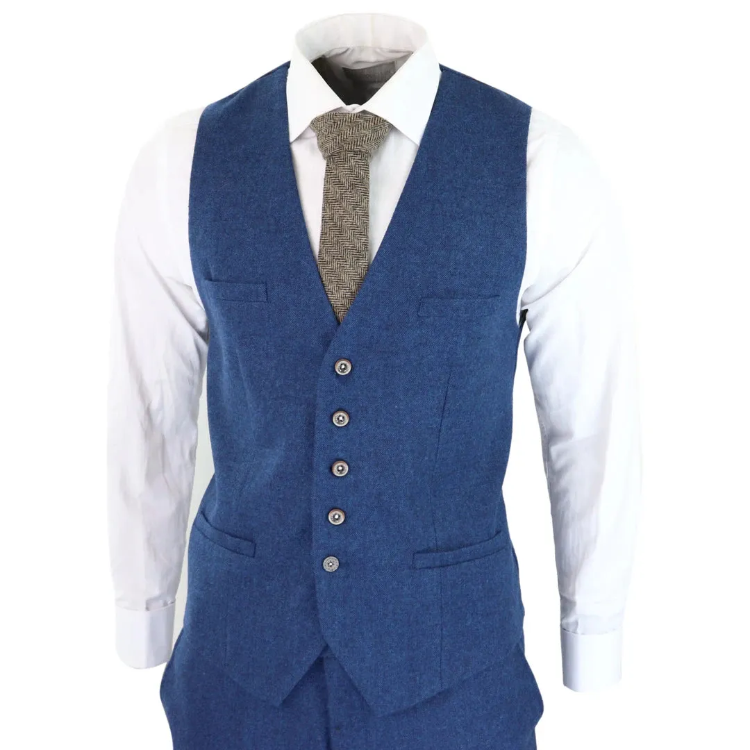 Orson - Men's 3 Piece Wool Suit Blue Tweed 1920s Classic 4 Pocket Waistcoat sold by Tru Clothing product image thumbnail 5