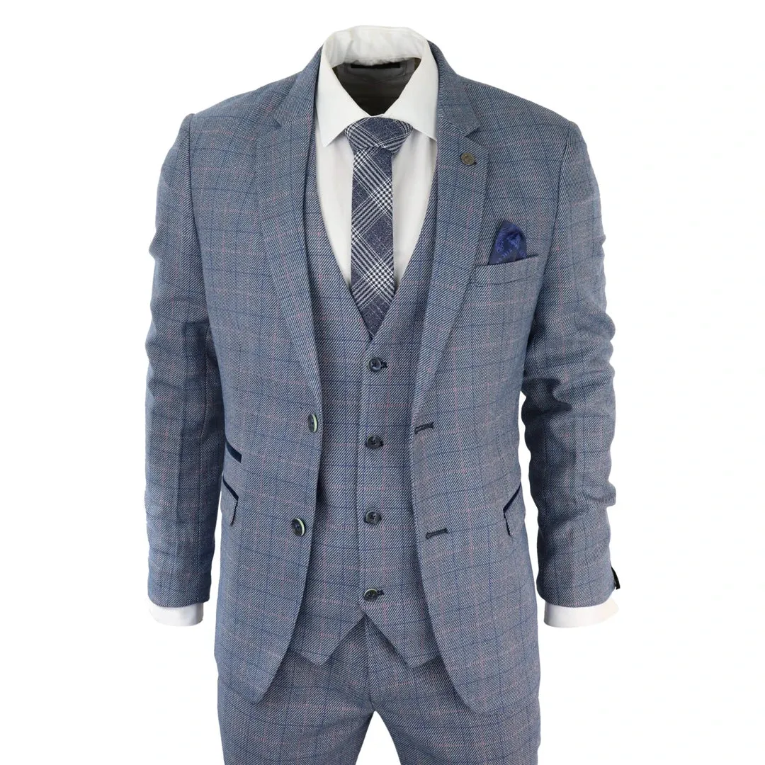 Harry - Men's 3 Piece Wedding Suit Sky Blue Check sold by Tru Clothing