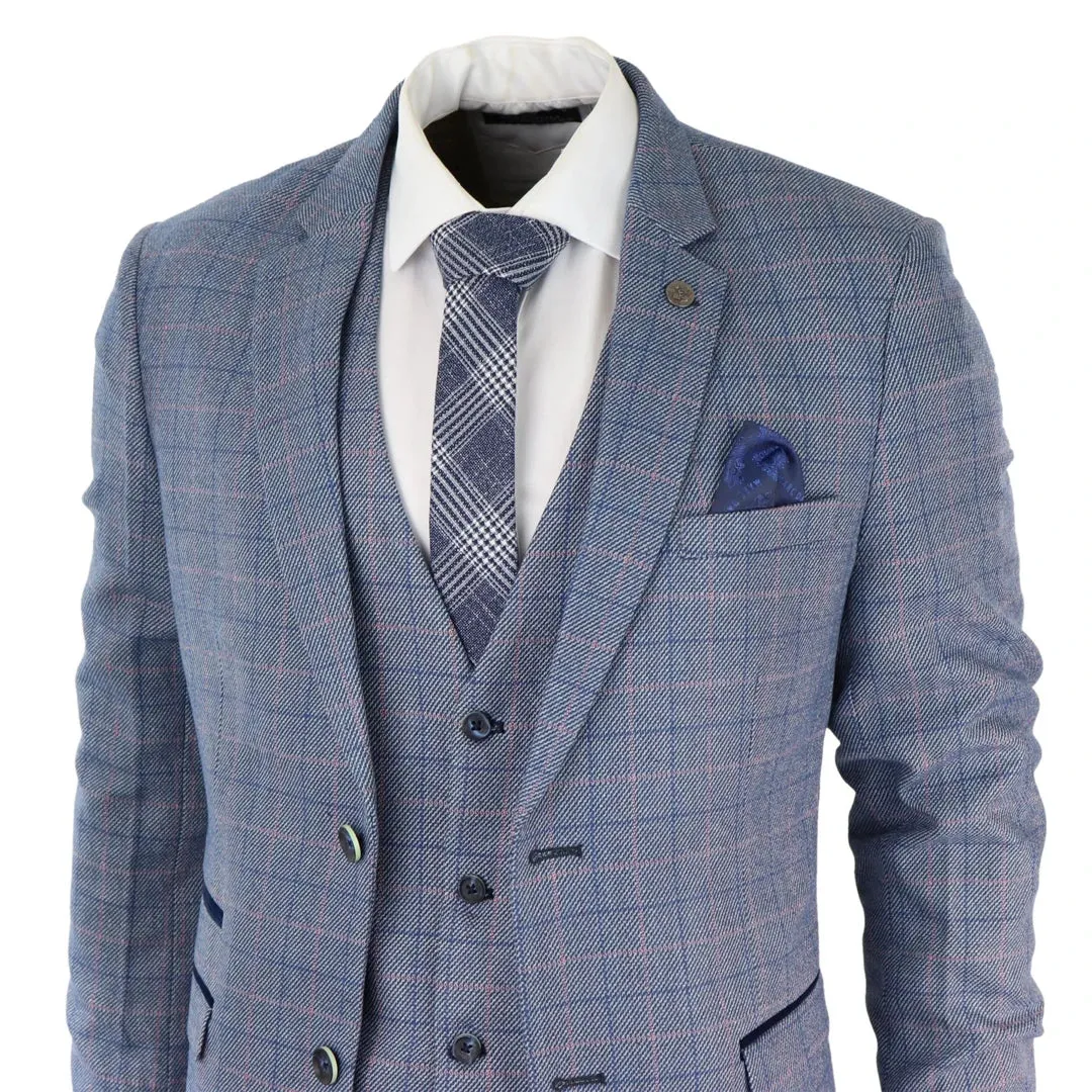 Harry - Men's 3 Piece Wedding Suit Sky Blue Check sold by Tru Clothing product image thumbnail 3